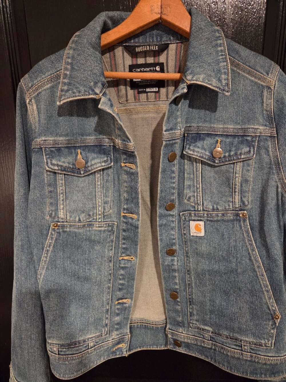 Carhartt Denim Jacket Womens Small Benson Rugged Flex Relaxed Fit